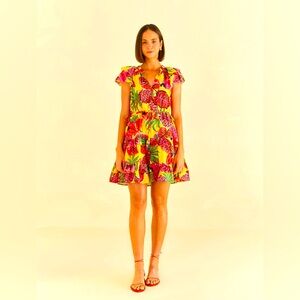 Farm Rio Yellow Fruit Dream Ruffle Mini Dress